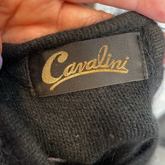 Vintage  Calavini 70s Black Angora Sweater Short Sleeve Beaded Venetian Lace M - Picture 9 of 9